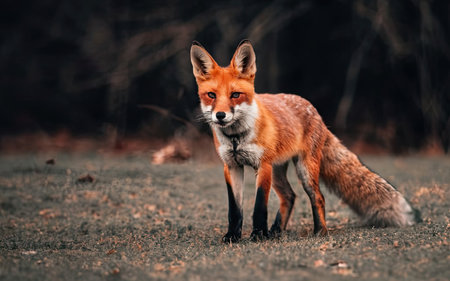 Red fox (Vulpes vulpes) standing in the forestの素材