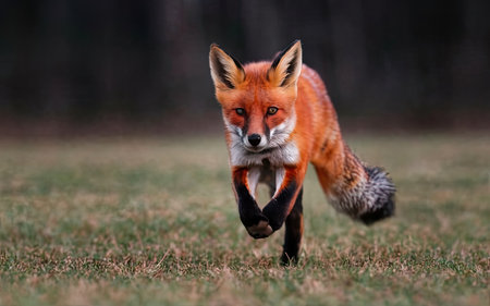 Red fox (Vulpes vulpes) running in the forestの素材