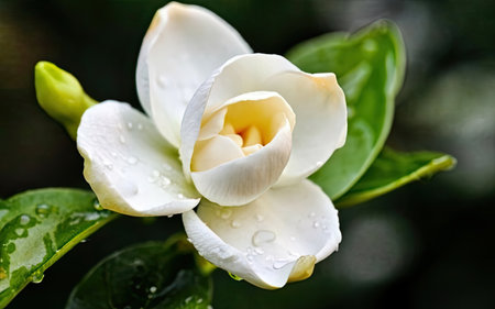 White jasmine flower with water drops on the petals.の素材