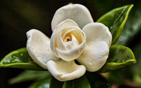Beautiful white jasmine flower on dark background, close upの素材