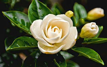 Beautiful white camellia flower in the garden, stock photoの素材
