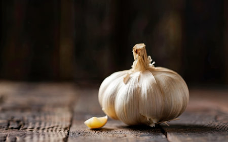 Garlic on a wooden background. Garlic on a wooden background.の素材