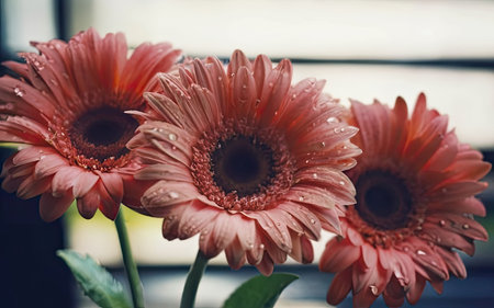 Beautiful gerbera flowers in the garden, vintage color toneの素材