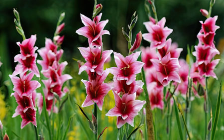 Beautiful lily flowers blooming in the garden on a summer dayの素材