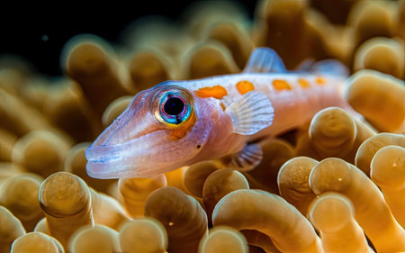 A close up of a fish on a coral reef in the Philippines.の素材