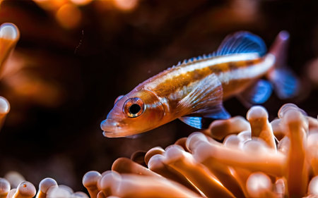Close up of a fish in a coral reef, shallow depth of fieldの素材