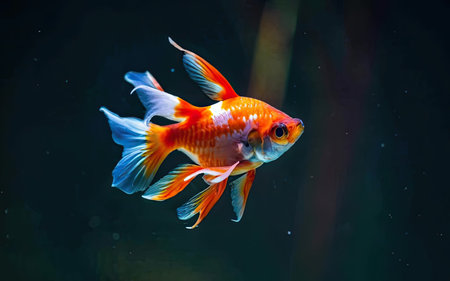 Goldfish swimming in the water. Beautiful goldfish in the aquarium.の素材