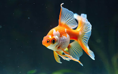 Goldfish in the aquarium. Beautiful goldfish swimming in the water.の素材