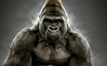 Portrait of a gorilla on a dark background. Studio shot.の素材