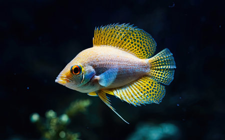 Portrait of a cichlid fish in the aquarium.の素材