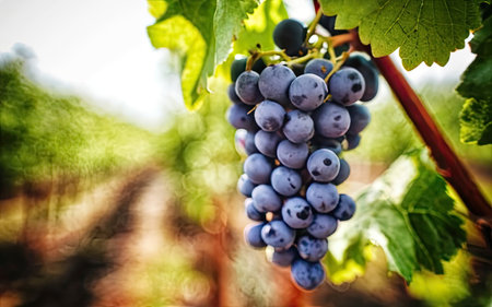 Grapes on the vine in a vineyard in Italy.の素材