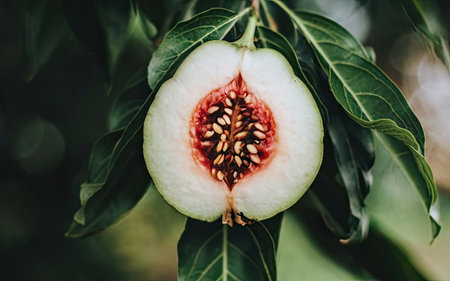 Fresh figs on the tree in the garden. Selective focus.の素材