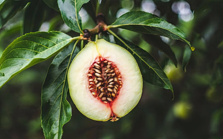 Close-up of a fig fruit on a tree in the gardenの素材