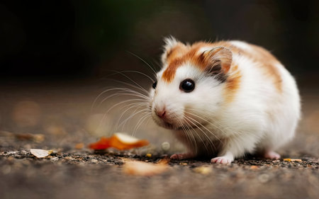 Hamster on the ground in the forest. Hamster close upの素材