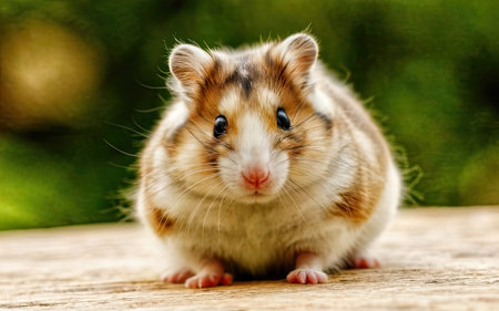 Hamster on a background of green foliage. Close-up.の素材