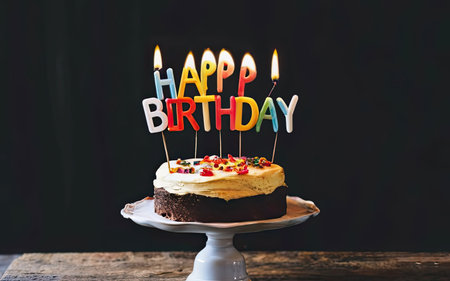 birthday cake with candles on black background,celebration conceptの素材