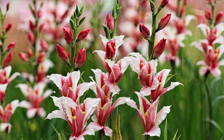 Gladiolus flowers in the garden. Selective focus.の素材