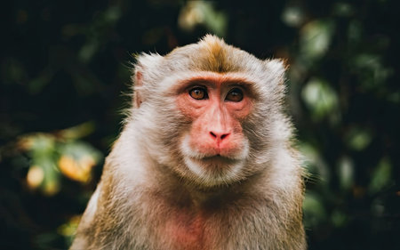 Portrait of a monkey in the forest. Monkey in the forest.の素材