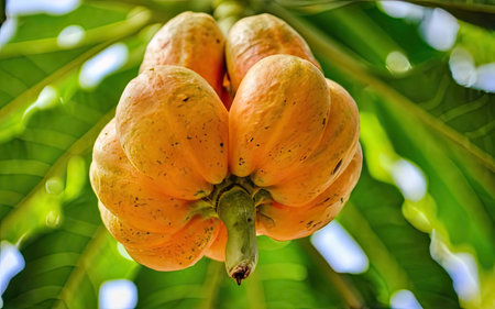 Papaya fruit on the tree in the garden (Carica papaya)の素材