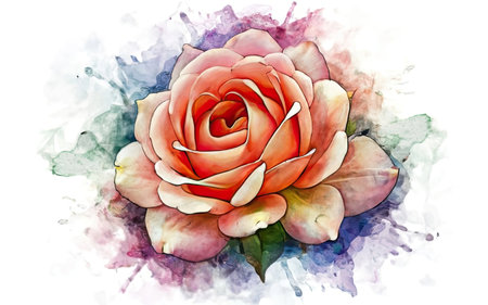 Watercolor painting of a rose on a watercolor background. Watercolor illustration.の素材