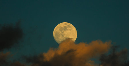 Full moon and clouds in the sky, panoramic viewの写真素材