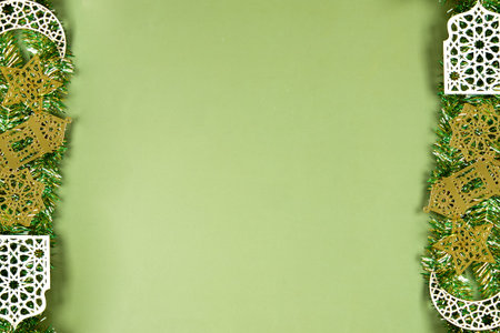 Ramadan Frame With Islamic Ornaments And Decorations On Green Sage Backgroundの写真素材