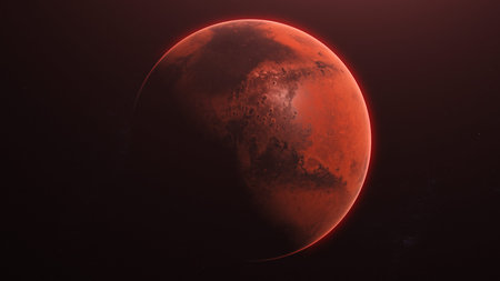 Planet Mars in deep space. Science fiction illustration of planet Mars.