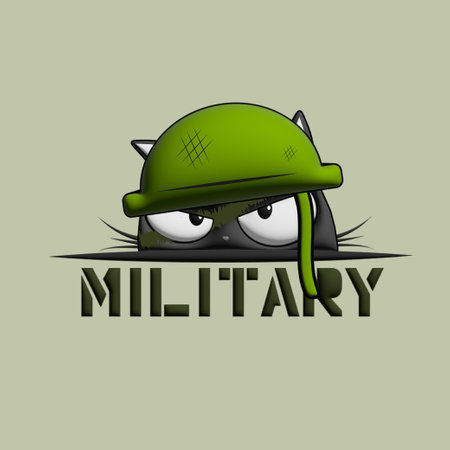 MILITARY. Cute cartoon cat in a green hat. Vector illustrationのイラスト素材