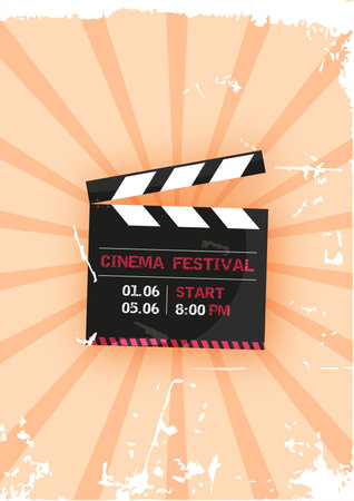 Movie clapperboard on a grunge background. Vector illustration.のイラスト素材