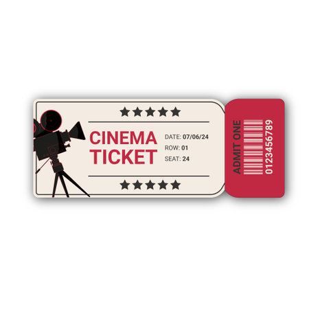 Cinema ticket template with camera and ticket. Vector illustration.のイラスト素材
