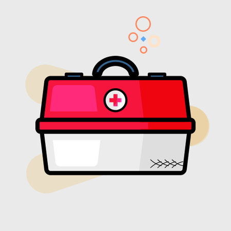 First aid kit icon. Medical equipment. Vector illustration in flat styleのイラスト素材