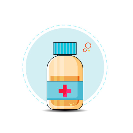 Medicine bottle icon, pills vector illustration. Flat design style.のイラスト素材