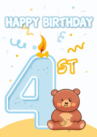 Happy birthday design, vector illustration eps 10. Happy birthday card with cute bear.のイラスト素材