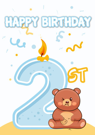 Happy birthday greeting card with cute bear. Vector illustration for children.のイラスト素材