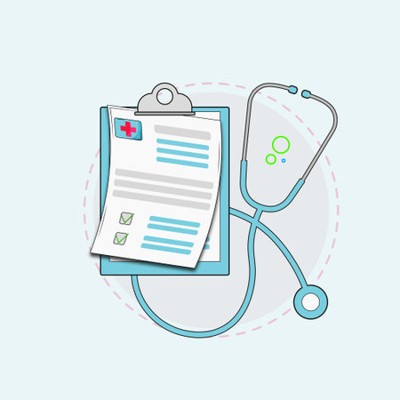Medical stethoscope and prescription on blue background. Vector illustration.のイラスト素材