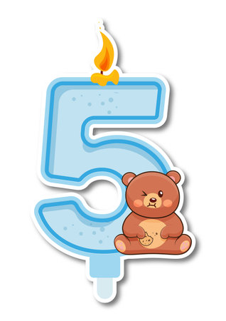 Number 5 with teddy bear on a white background. Vector illustrationのイラスト素材