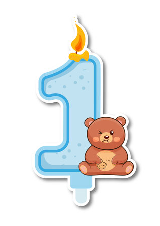 Number 1 with teddy bear on white background. Vector illustration.のイラスト素材