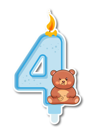 Number four with teddy bear on a white background. Vector illustrationのイラスト素材