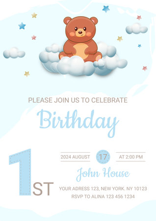 Baby Shower Invitation Template with Teddy Bear. Vector Illustrationのイラスト素材