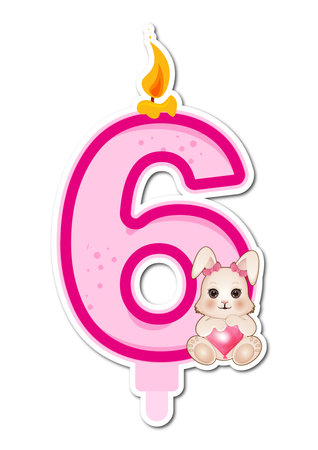 Number 6 with a teddy bear and a candle - vector illustrationのイラスト素材