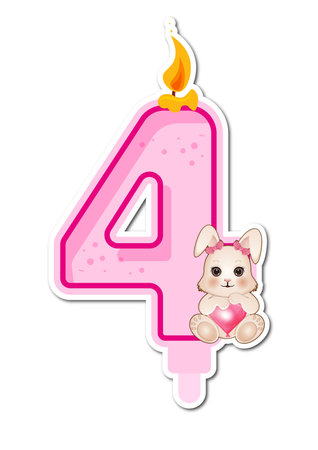 Number 4 with a cute dog and a candle on a white backgroundのイラスト素材