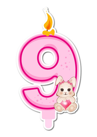 Number 9 with a cute dog on a white background. Vector illustrationのイラスト素材
