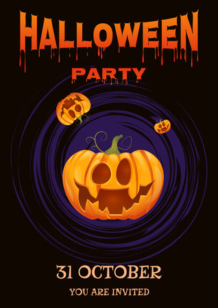 Halloween party invitation with pumpkins. Vector illustration for your designのイラスト素材