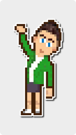 pixel art of a boy with a green shirt and shorts, vector illustrationのイラスト素材