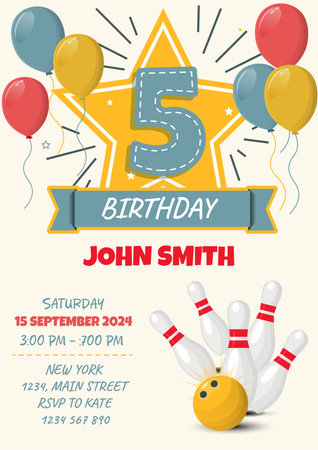 Birthday party invitation with number five and balloons. Vector illustration.のイラスト素材