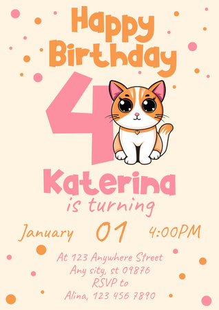 Happy birthday card with cute cat. Vector illustration. Baby shower invitation.のイラスト素材