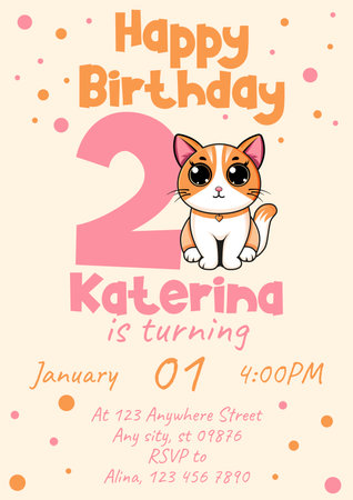Happy birthday card with cute cat. Baby shower invitation. Vector illustration.のイラスト素材