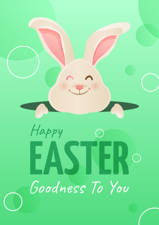 Happy Easter greeting card with cute bunny on green background. Vector illustration.のイラスト素材