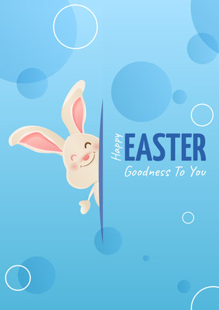 Easter greeting card with cute rabbit on blue background. Vector illustration.のイラスト素材