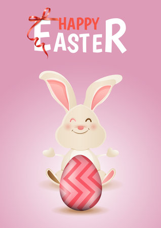 Happy Easter greeting card with cute bunny and egg. Vector illustration.のイラスト素材